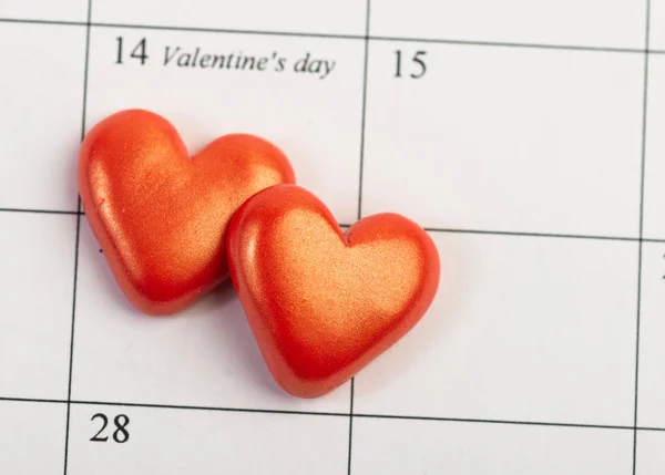 Pagina Calendario Con Cuori Rossi Febbraio Giorno San Valentino — Foto Stock