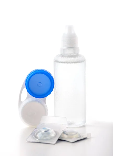 Lenti Contatto Bottiglie Fluido Bianco — Foto Stock