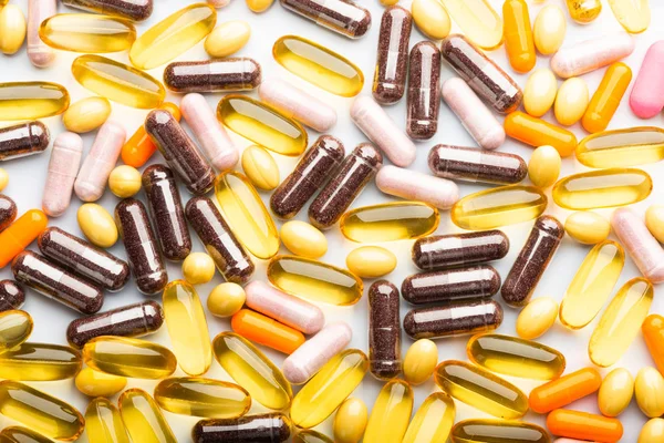 Много Красочных Лекарств Таблеток Сверху — стоковое фото
