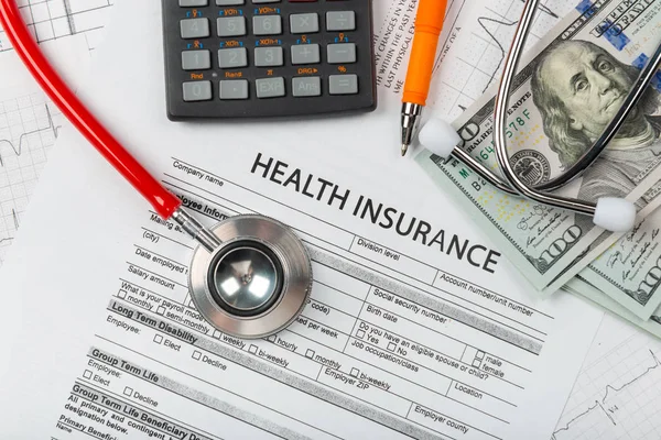 Egészségügyi Költségek Egészségügyi Költségek Vagy Egészségbiztosítás Sztetoszkóp Kalkulátorszimbóluma — Stock Fotó