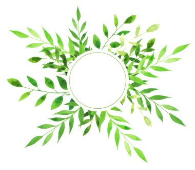 Yaprakları suluboya yuvarlak çerçeve