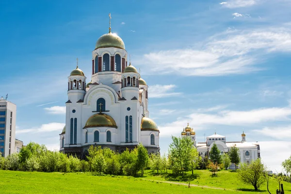 Igreja Sobre Sangue Honra Todos Santos Resplandecentes Terra Russa Ekaterinburg — Fotografia de Stock