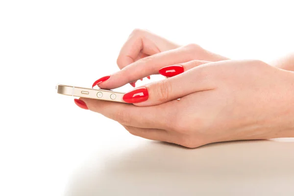 Mano Femminile Isolata Che Tiene Phon — Foto Stock