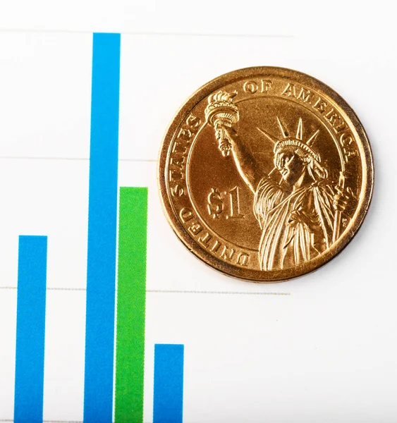 One Dollar Coin Fluctuating Graph Rate Dollar — Stock Photo, Image