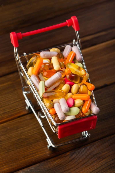 Conceito Medicina Várias Cápsulas Medicamentos Carrinho Compras — Fotografia de Stock