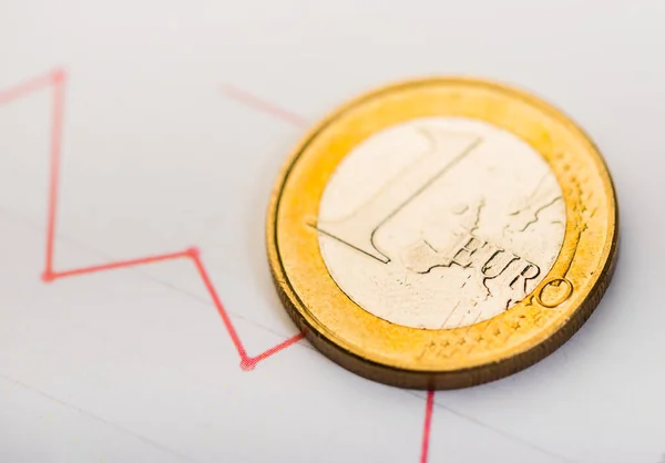 Une Pièce Euros Sur Graphique Fluctuant Taux Euro Dof Peu — Photo