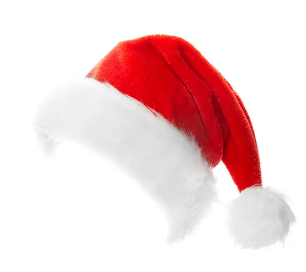 Noel Baba Kırmızı Şapka Beyaz Sırtüstü Izole Edilmiş — Stok fotoğraf