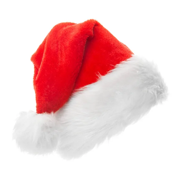 圣诞老人的红帽子被白色的背带隔开了 — 图库照片