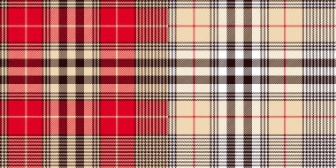 Glen veya houndstooth ekose desenli. Kumaş seamless modeli denetleyin. Siyah ve beyaz süs kırmızı / bej. Yüksek kaliteli kesin seamless modeli
