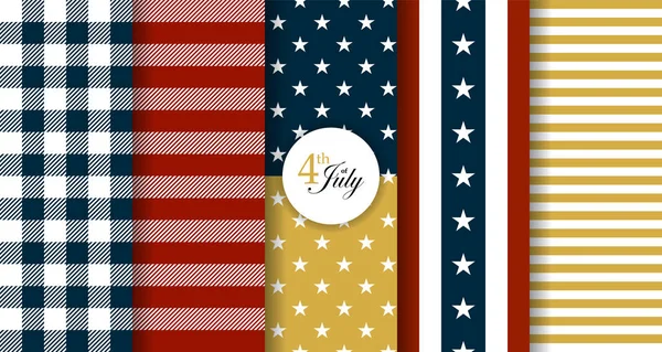 Estrelas Listras Ornamentos Estilo Bandeira Americana Padrões Geométricos Sem Costura — Vetor de Stock