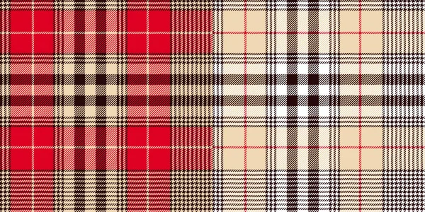 Houndstooth 패브릭 패턴을 합니다 레드에 흑인과 Stipes 베이지색 원활한 — 스톡 벡터