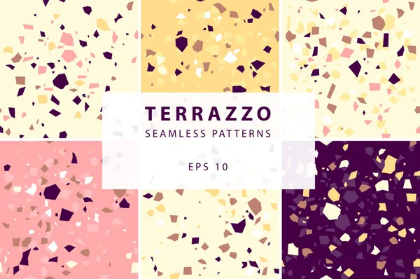 Padrões Sem Costura Terrazzo Estilo Decorativo Definido Rosa Amarelo Roxo —  Vetores de Stock