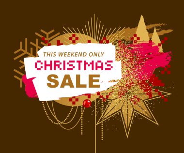 Koyu arka plan üzerinde dekoratif stilinde Noel satışı büyük başlığı