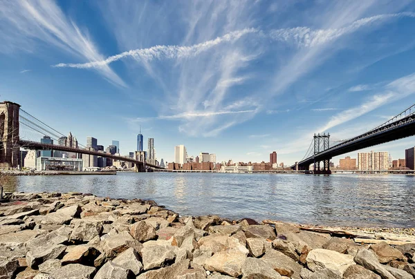 Vista Del Horizonte Manhattan Desde Brooklyn Entre Brooklyn Bridge Manhattan — Foto de Stock