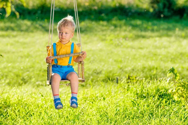 Portrait Toddler Child Swinging Outdoors Rural Scene One Year Old — Stock Photo, Image