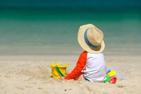 Two Year Old Toddler Boy Playing Beach Toys Beach — Stock Photo, Image