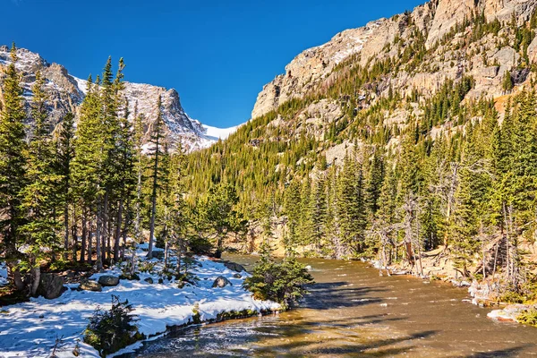 Der Lochsee Mit Felsen Und Bergen Schnee Herum Herbst Rocky — Stockfoto