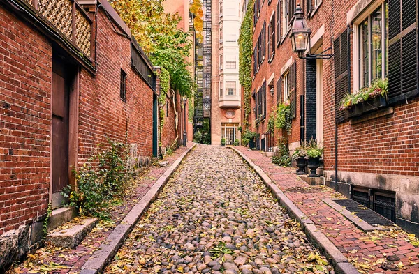 Historiska Acorn Street Beacon Hill Kvarter Boston Usa — Stockfoto