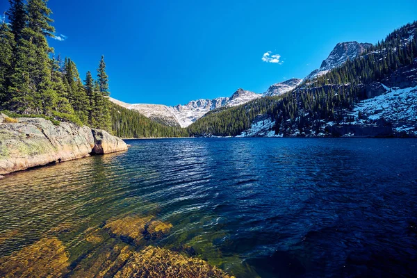 Lago Verna Con Rocce Montagne Intorno Autunno Rocky Mountain National — Foto Stock