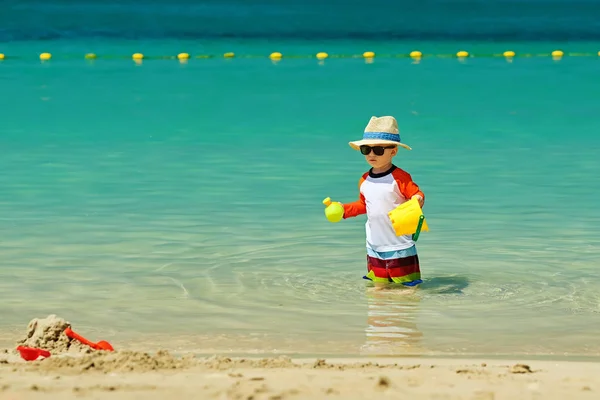 Two Year Old Toddler Boy Playing Beach Toys Beach — Stock Photo, Image