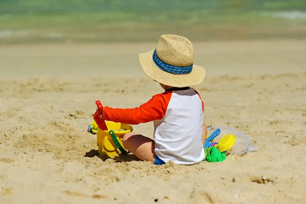 Two Year Old Toddler Boy Playing Beach Toys Beach — Stock Photo, Image