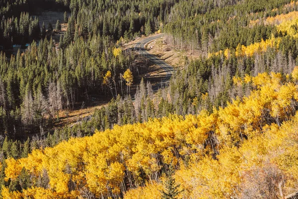 Estrada Outono Dia Ensolarado Parque Nacional Montanha Rochosa Colorado Eua — Fotografia de Stock