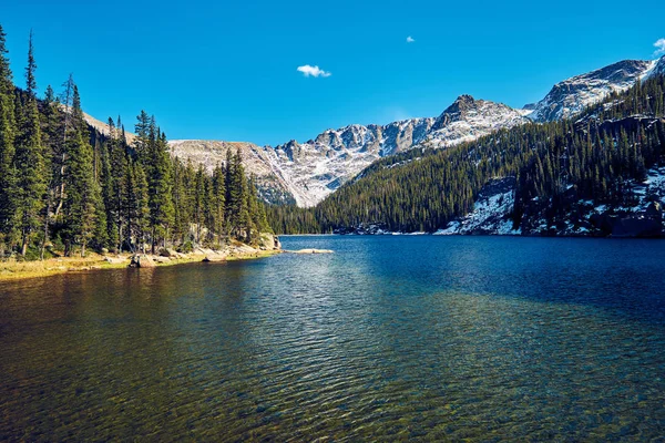 Lago Verna Con Rocce Montagne Intorno Autunno Rocky Mountain National — Foto Stock