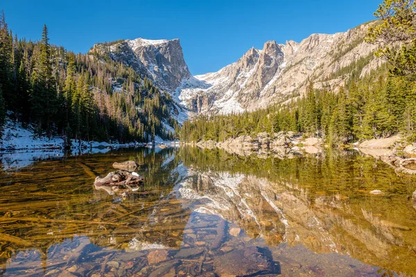 Dream Lake Reflection Mountains Snow Autumn Rocky Mountain National Park — Stock Photo, Image