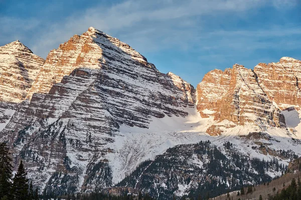 Scenic View Snow Covered Maroon Bells Mountains Colorado Rocky Mountains — Stock Photo, Image