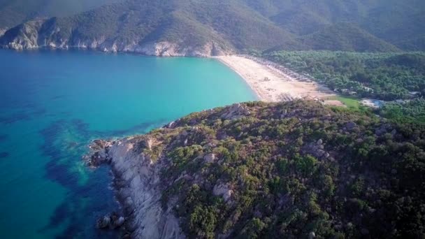 Прекрасний Пляж Повітряний Постріл Сітона Греція — стокове відео