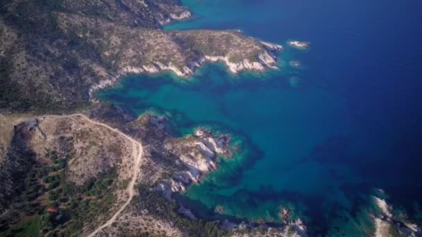 Piękna Plaża Aerial Strzał Sithonia Grecja — Wideo stockowe