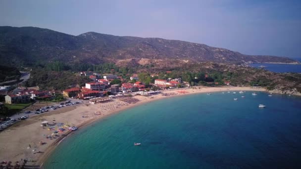 Prachtig Strand Luchtfoto Geschoten Sithonia Griekenland — Stockvideo