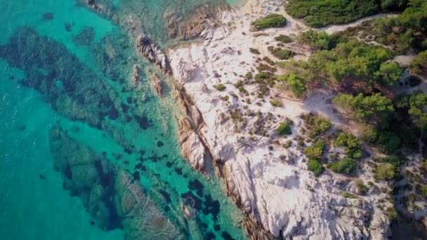 Prachtig Strand Luchtfoto Geschoten Sithonia Griekenland — Stockvideo