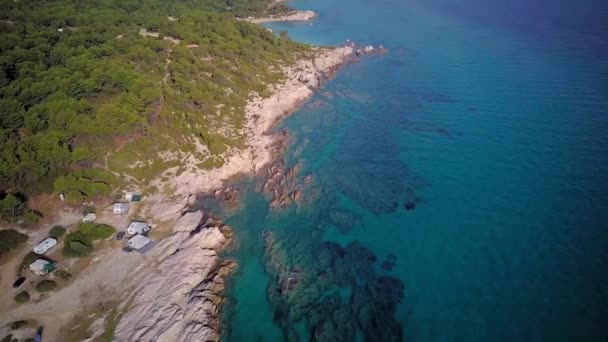 Piękna Plaża Aerial Strzał Sithonia Grecja — Wideo stockowe