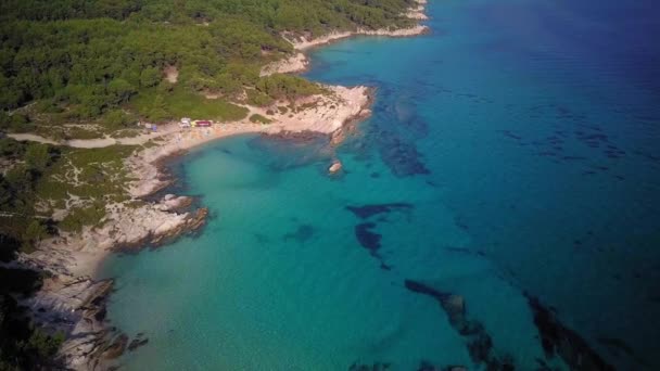 Schöner Strand Luftaufnahme Sithonia Griechenland — Stockvideo