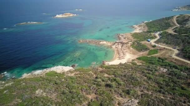 Beautiful Beach Aerial Shot Sithonia Greece — Stock Video