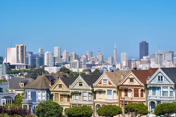 Zobacz Painted Ladies Domów San Francisco California Stany Zjednoczone Ameryki — Zdjęcie stockowe