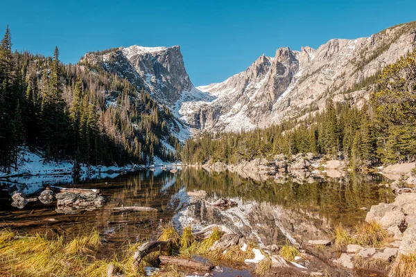 Vista Del Lago Dream Montañas Nieve Parque Nacional Rocky Mountain — Foto de Stock