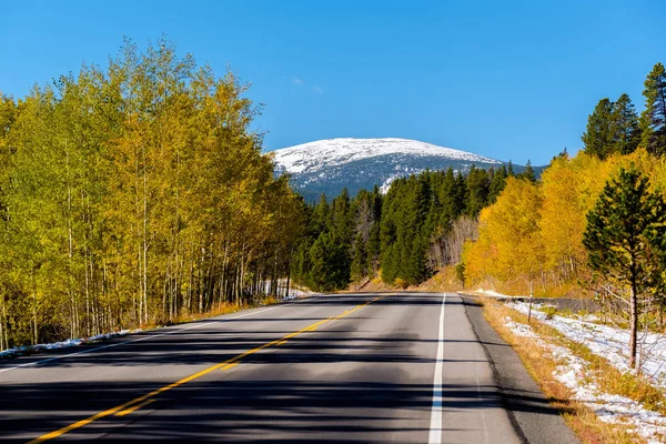 Autoroute Vide Avec Forêt Automne Colorado Usa — Photo