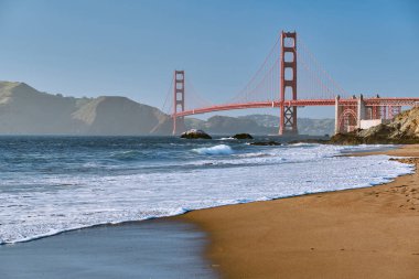 Görünüm Golden Gate Köprüsü Baker plaj, San Francisco, Kaliforniya, ABD