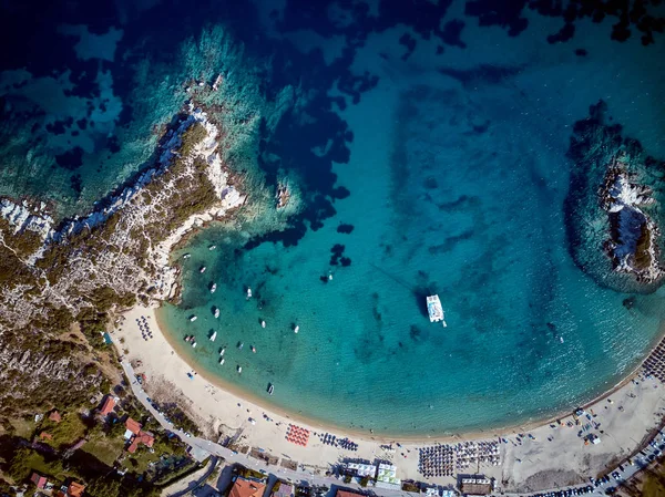 Vista Aérea Bela Praia Sithonia Grécia — Fotografia de Stock