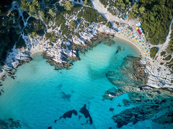 Beautiful Beach Rocky Coastline Aerial View Sithonia Greece — Stock Photo, Image