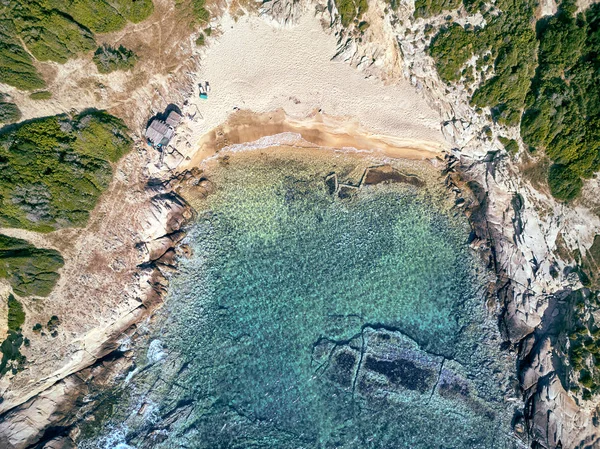 Güzel Bir Plaj Kayalık Sahil Şeridi Hava Görünümünü Sithonia Yunanistan — Stok fotoğraf