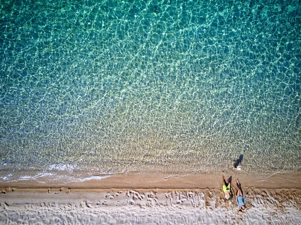 Top View Beautiful Beach Family Sithonia Greece — Stock Photo, Image