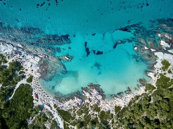 Nádherná Pláž Letecký Pohled Skalnaté Pobřeží Sithonia Řecko — Stock fotografie