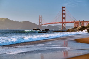 Görünümü Golden Gate Köprüsü inşaat, San Francisco, Kaliforniya, ABD