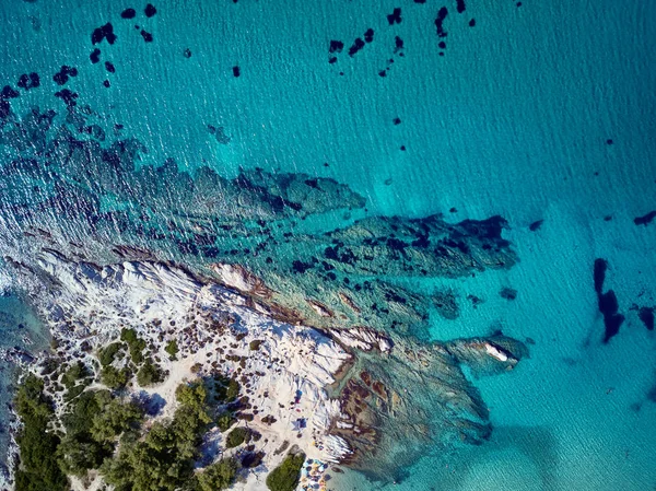 Lindo Litoral Rochoso Vista Tiro Drone Sithonia Grécia — Fotografia de Stock