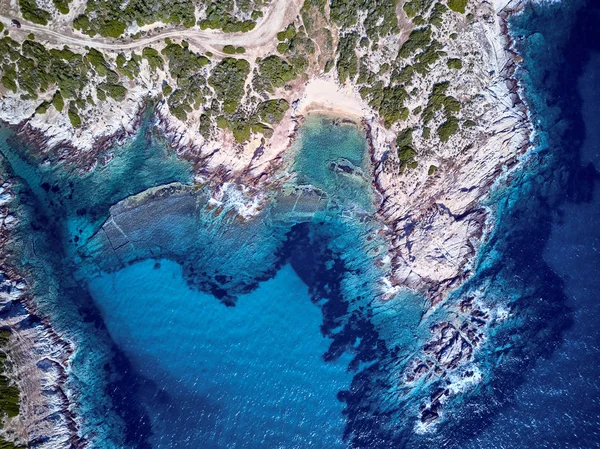 Vista Aérea Costa Rochosa Mar Sithonia Grécia — Fotografia de Stock