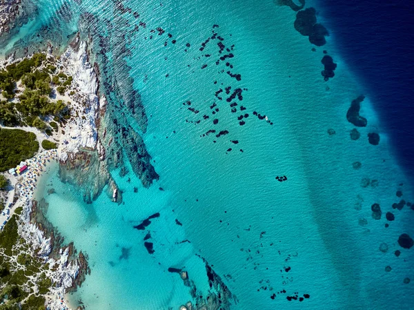 Vista Aérea Costa Rocosa Mar Sithonia Grecia — Foto de Stock