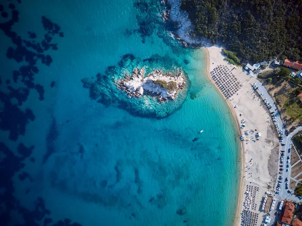 Güzel Bir Plaj Kıyı Şeridi Sithonia Yunanistan Hava Görünümünü — Stok fotoğraf